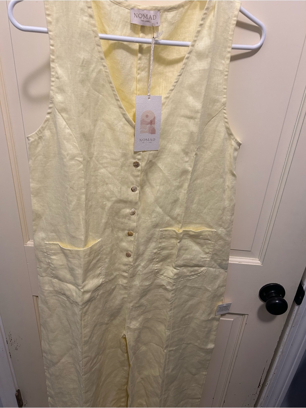 Nomad The Label Sleeveless V-Neck Wide-Leg Jumpsuit in Pale Yellow NWT - Picture 5 of 10